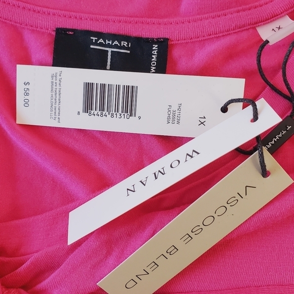 NEW Tahari Woman Viscose Blend Stretch Top Size 1X Fuchsia Asymmetric Neckline - Picture 8 of 10